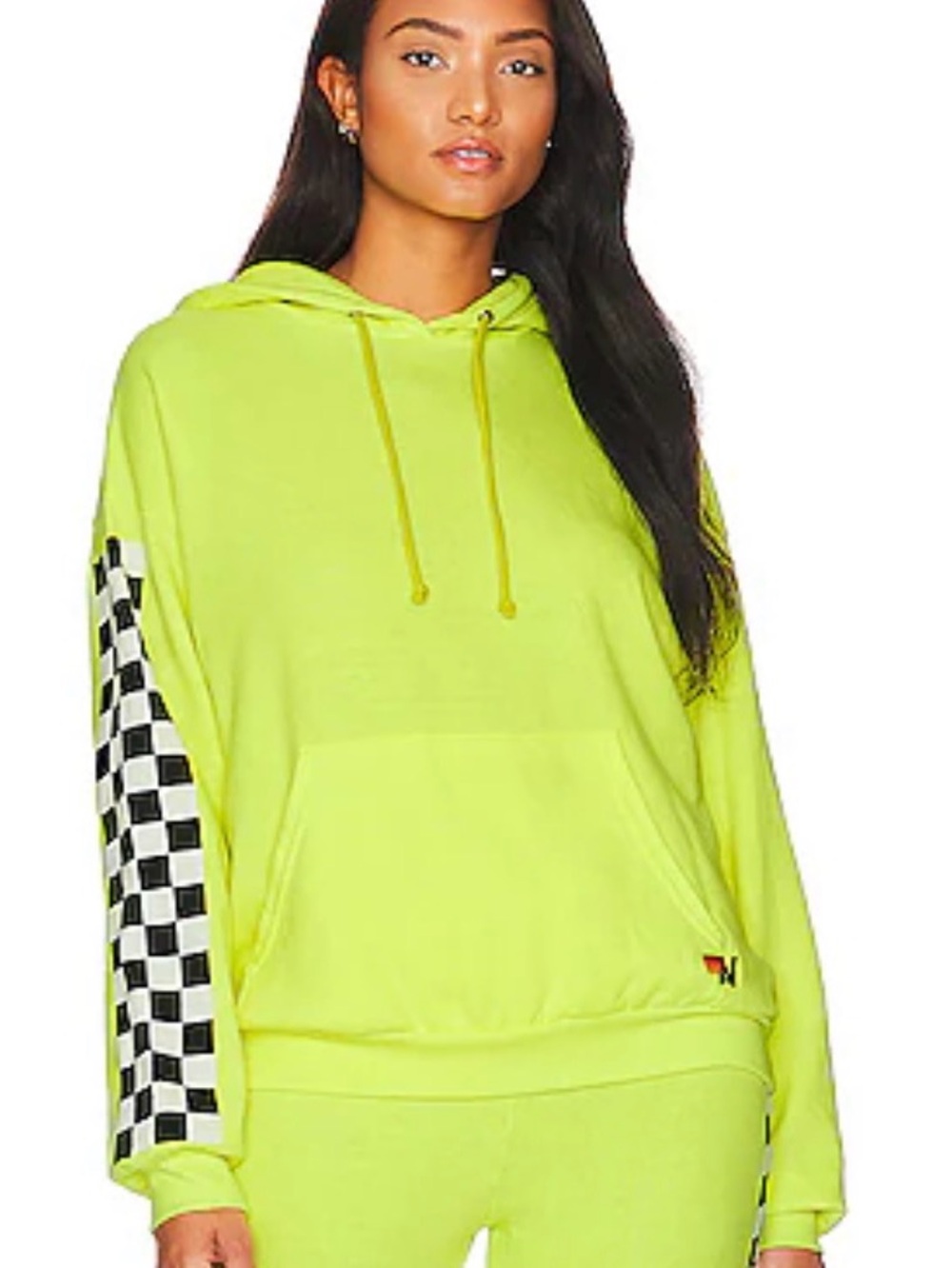Aviator Nation Checked-Sleeve Hoodie